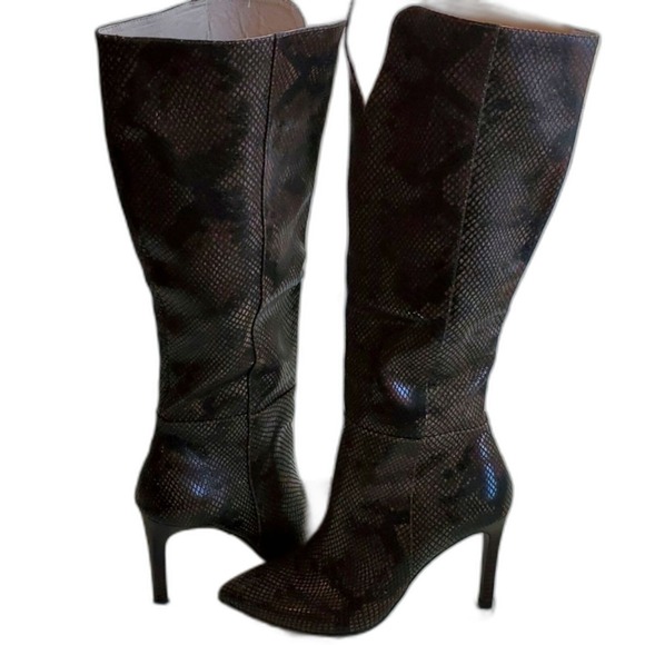 Snakeskin Knee High Stiletto Heel Boots Pointed Toe Fashion Size
